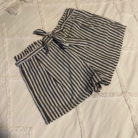 Striped cotton tie shorts navy and cream women’s S - Picture 1 of 3